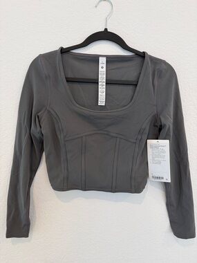 lululemon athletica Gray Long-Sleeve Scoop-Neck Cropped Top